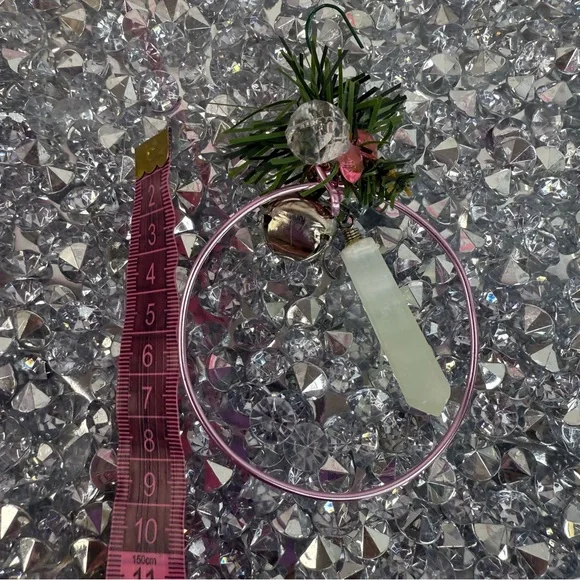 Ornament crystal  healing Pink Hoop Ornament with Frosted Crystal Pendant - Picture 5 of 5